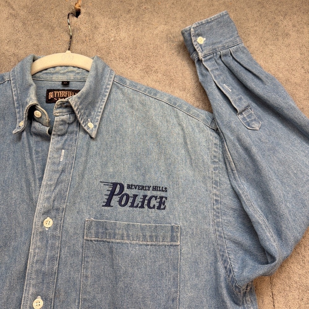 Y2K Beverly Hills Police‎ Denim Button Down Shirt Cop Movie Mens M